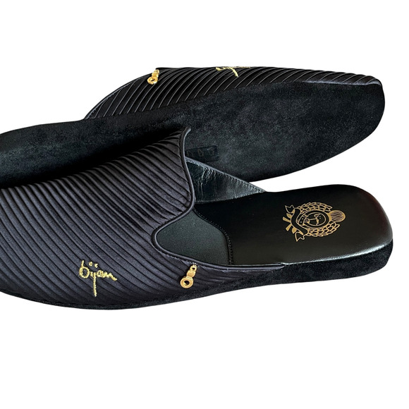 HOUSE OF BIJAN Men\'s Size 11 Black Silk Suede Indoor Luxury Loafers Slippers NEW